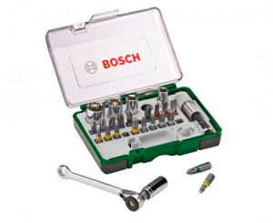 Conjunto de 27 piezas de Bosch para atornillar, con llave de carraca por 16,99€.
