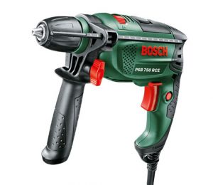Taladro de percusión Bosch 800W con tope de profundidad, empuñadura adicional y maletín de transporte