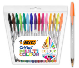 Set de 15 Bolígrafos Bic Cristal Multicolor de punta ancha.