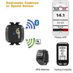 Sensor de velocidad/cadencia para bicis con doble módulo bluetooth 4.0 Ant+, IP67, compatible con app´s de entranamiento por 16,99€.