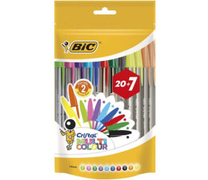 27 Bolígrafos Bic Cristal Multicolor de punta ancha (1,6mm) de colores surtidos.
