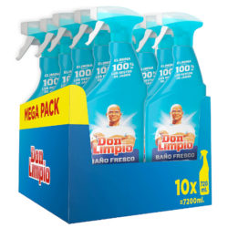 10 Botellas de detergente en spray Don Limpio Baño Fresco (10x720ml) por sólo 27,17€.