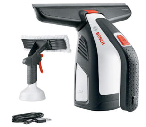 Limpiacristales con batería Bosch GlassVAC con accesorios.