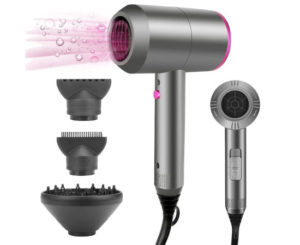 Secador de pelo iónico 1500W, control de temperatura inteligente.