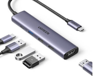 Hub Ugreen Revodok,  HDMI 4K, USB C PD 100W, USB 3.0 y 2 puertos USB 2.0 por 12,84€.