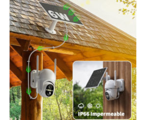 Cámara exterior con panel solar Nuasi, no precisa red wifi,  2K, PTZ, PIR, visión nocturna a color, 10400mAh, IP66 por 32,48€.