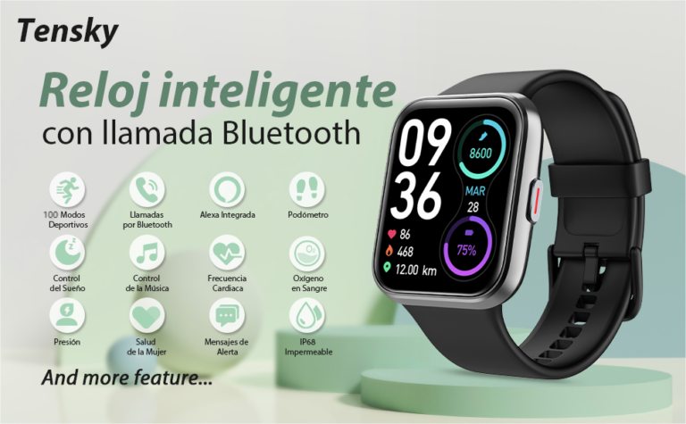 Blueshaweu Cinturino da 22 mm, compatibile con smartwatch Tensky ID208 Plus da 1,8, classico, in acciaio inox, per smartwatch Tensky ID208Plus