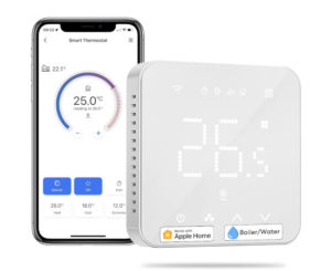 Termostato wifi Meross para calderas gas/agua/sistemas de refrigeración/bombas de calor de aire, compatible con Apple HomeKit/ Alexa y Google Assistant por 54,99€.