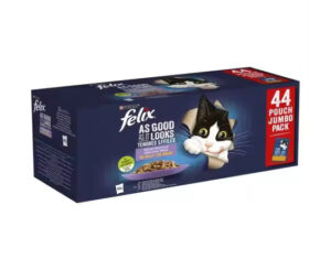 Selección de sabores en gelatina para gatos Felix Fantastic Multipack, 44x85g por 17,99€.