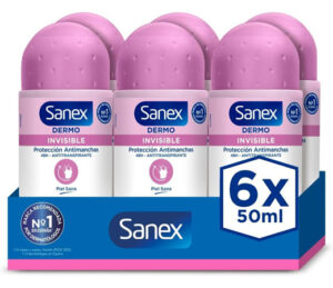 Pack 6 Desodorantes Sanex Dermo Invisible, Antitranspirante con hasta 48H de Protección contra el Sudor y el Olor, Antimanchas, Restaura el pH Natural de la Piel.