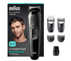 Recortadora Braun Series 3 MGK3420 con 40 ajustes de longitud, autonomía de 50 minutos y 5 peines de recorte por 24,99€.