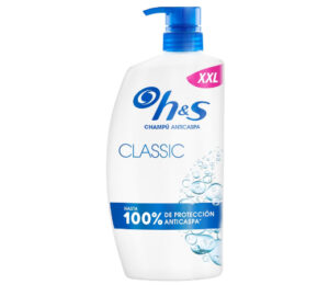 2 Envases de champú H&S Classic Anticaspa en formato de 800ml con dosificador.
