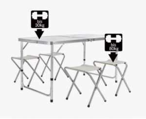 Mesa plegable de aluminio XXL con 4 taburetes por 35€ antes 69€.