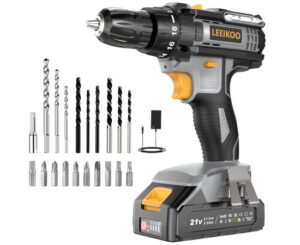 Taladro atornillador Leeikoo, 21V/42N.m, 2000mAh, 20 accesorios por 22,56€ antes 55,99€.