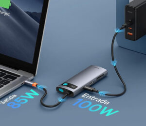 Hub Baseus USB C con HDMI 4K, 3 USB-A 3.0, lector SD/TF y 100W