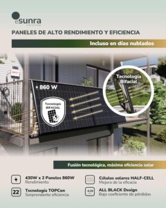 Kit solar para balcón/terraza Esunra, 800W por 499€ antes 599€.