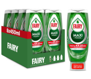 Oferta Prime. 8 Botellas de Lavavajillas a mano Fairy Maxi Poder (8x450ml).
