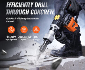 Solo hoy. Martillo neumático de demolición, 1400W, 2 cinceles por 56,46€ antes 98,99€.