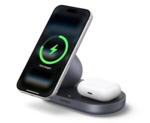 Ugreen Zapix Qi2 15W: cargador inalámbrico 2 en 1 MagSafe para iPhone y AirPods con carga rápida.