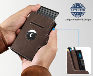 Cartera con tarjetero pop-up y protección RFID compatible con Airtag en cuero PU compacto por 12,99€.