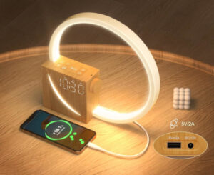 Lámpara despertador con luz nocturna, doble alarma y sonidos relajantes: diseño de madera y brillo ajustable por 31,34€ antes 49,99€.