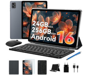 Tablet Tabwee con teclado, ratón, funda y lápiz, IPS FHD 10.1″,  8+16V/256GB hasta 4TB, Android 16/Gemini AI, 5000mAh por 129,99€.