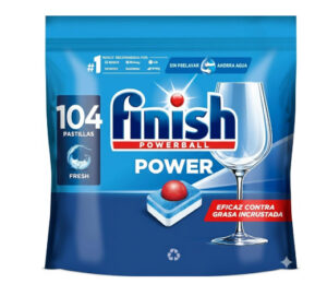 104 Cápsulas Finish Powerball Power All in 1 para el lavavajillas todo en 1 por 12,99€ antes 24,99€.
