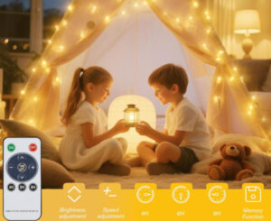 Cadena de luces LED 10M, 100 LEDs, 8 modos y batería recargable de 20h por 5,99€.