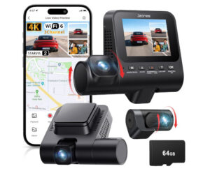 Jzones V630, dashcam 4K de triple canal con visión nocturna STARVIS 2 y vigilancia 360° por 66,86€ antes 119,99€.