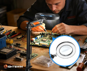 Lámpara de escritorio con lupa LED x10 y 2 lupas manos libres 30X y 45X con 72 luces por 23,90€.