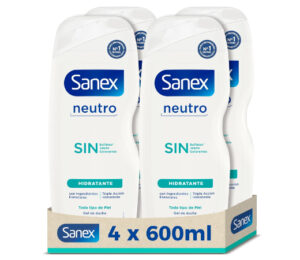 Gel de ducha Sanex Neutro hidratante, sin sulfatos ni colorantes (4x600ml) por 10,64€ antes 14,60€.