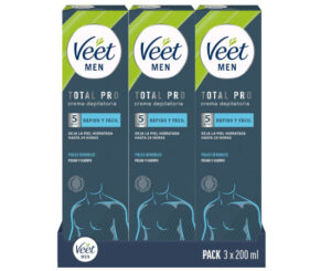 ¿Pelo en pecho o suavidad de delfín?, crema depilatoria Veet Men para pieles sensibles, 3und x 200ml por 9,87€