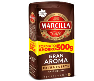 Café molido Extra fuerte Marcilla. Intensidad 12 (500g) por 5,42€ antes 8,95€.