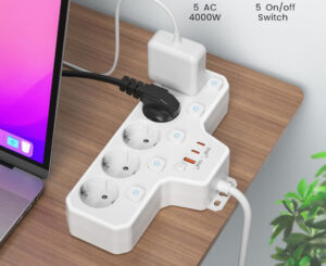 Regleta con enchufe plano de 5 tomas, interruptores individuales y carga rápida USB-C PD20W por 15,99€ antes 33,99€.
