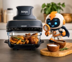 Freidora sin aceite con diseño portátil Ninja Crispi, 1700W,2 recipientes 3.8/1,4L de vidrio templado.