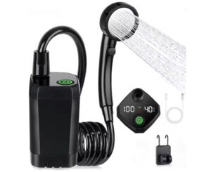 Ducha portátil de camping con pantalla digital e Indicador de temperatura (6000mAh USB-C) por 25,99€.