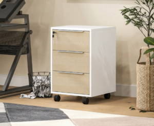 Cajonera de Oficina HOMCOM en blanco y roble por 68,50€.