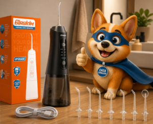 Irrigador dental portátil con 4 odos, 8 boquillas y depósito de 320ml por 22,99€.