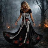 vestido-gotico-halloween-esqueleto-rosas-telaranas