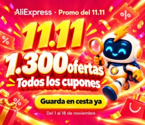 ¡11-11 de Aliexpress! Actualizamos con las mejores 1.300 ofertas que vendrán y más de 100 cupones de hasta 120€. Guarda en cesta ya y compra el domingo para no perderte nada.