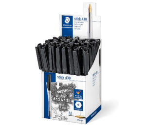 Staedtler Stick 430 M-9CP5, Bolígrafo de punta media (50 unidades) en color negro