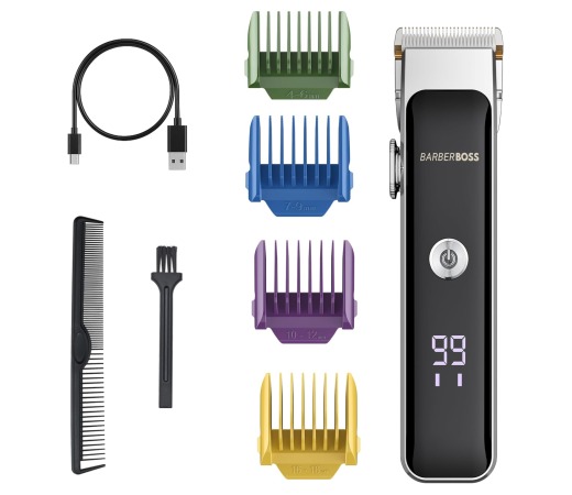 BarberBoss Cortadora facial y de barba para hombre, cortadora de pelo compacta con esfera ajustable, control de velocidad dual, herramienta de aseo de barba para hombre, peluquería de cabello para
