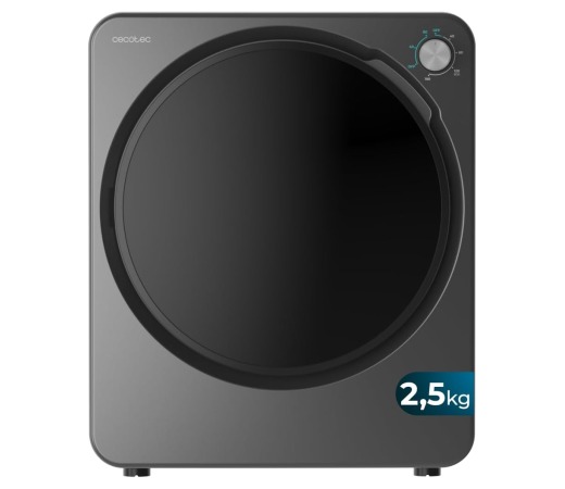 Cecotec Mini Secadora de Evacuación 2,5Kg Bolero DressCode Dry 3150V Dark. 950W, 6 Programas, Programa ECO, Control Knob Intuitivo, Secado Rápido y Eficiente, Ideal Espacios Pequeños, Acero