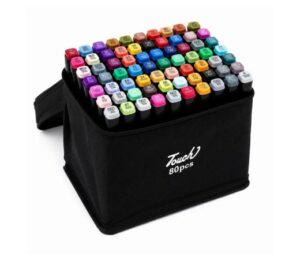 Touch Set de 80 Rotuladores de Alcohol Doble Punta Profesional,Tinta de Alcohol con Punta Fina y Biselada, por 10,66€
