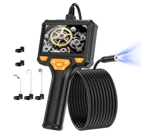 Endoscopio Digital HD 1920P, endoscopio Industrial Pancellent con Pantalla LCD de 4,3 Pulgadas, cámara de inspección Tipo Serpiente Resistente al Agua con 8 Luces LED y Cable semirrígido de 5M