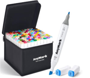 AnyMark Rotuladores, 100 Colores, Punta Biselada y Punta Fina.