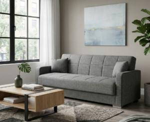 Sofá cama Madrid de Fanmuebles: un sofá de 3 plazas con cama y arcón de almacenaje por 555€.
